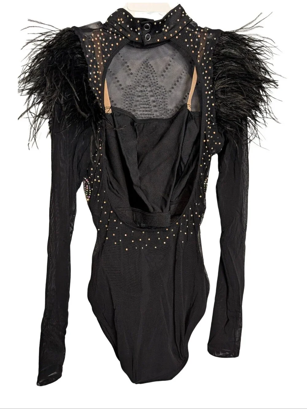 Revolution Rhinestone Mesh Feathered Dance Leotard